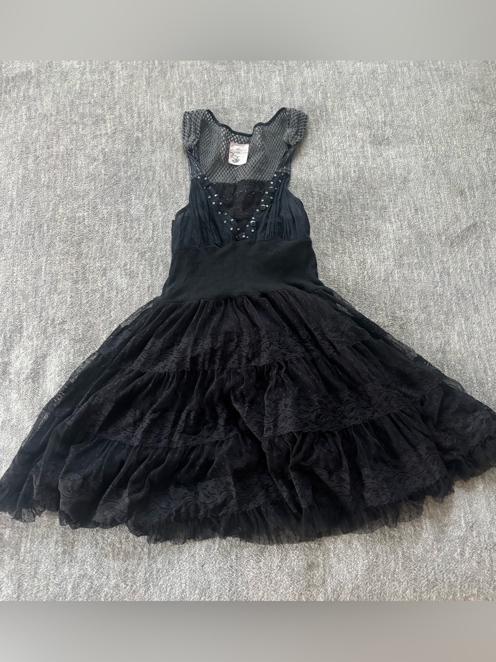 Free People Vintage 100% cotton dress with lace and sequin XS Size 2 Black